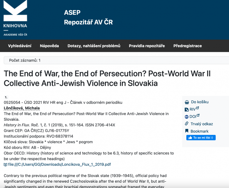 The End of War, the End of Persecution? Post-World War II Collective Anti-Jewish Violence in Slovakia