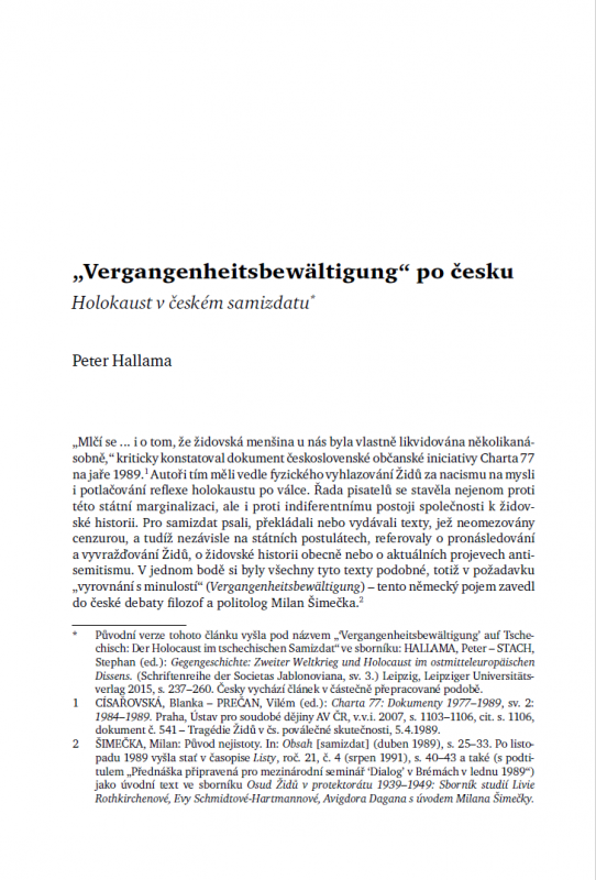 ‘Vergangenheits- bewältigung’ po česku. Holokaust v českém samizdatu