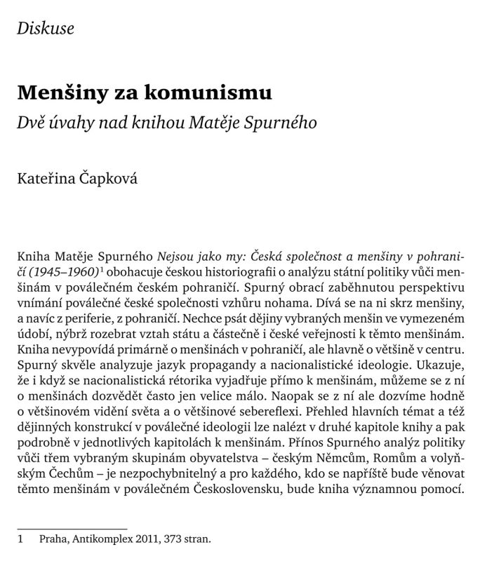 Menšiny za komunismu. Dvě úvahy nad knihou Matěje Spurného